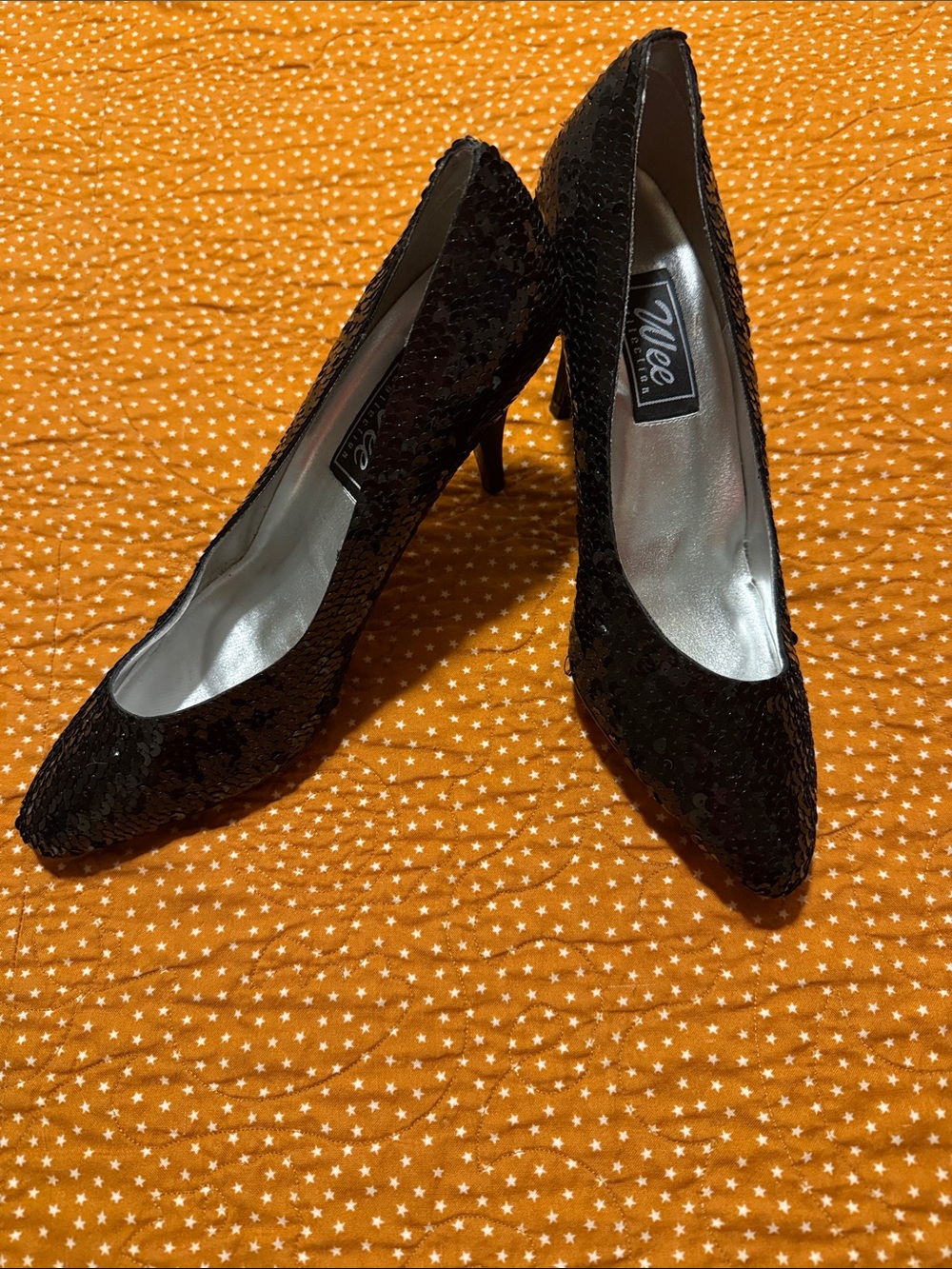Black Sequin Pointed Toe Heels